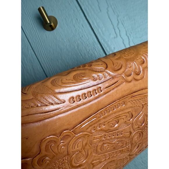 Vintage Tooled Leather Shoulder Bag Floral Western Boho Purse Handcrafted - Picture 6 of 8